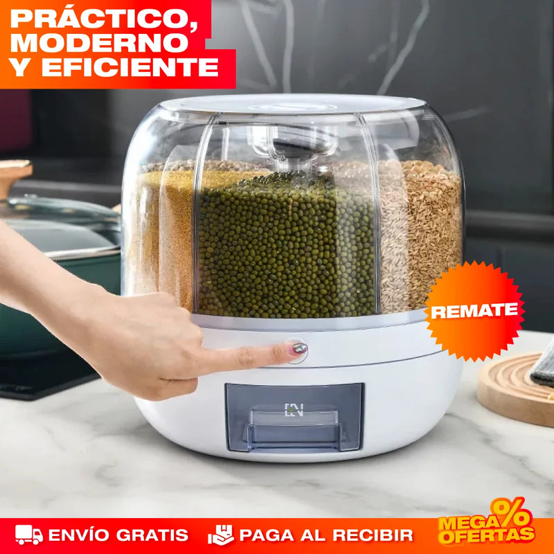 DISPENSADOR DE ALIMENTOS Y GRANOS GIRATORIO 360º