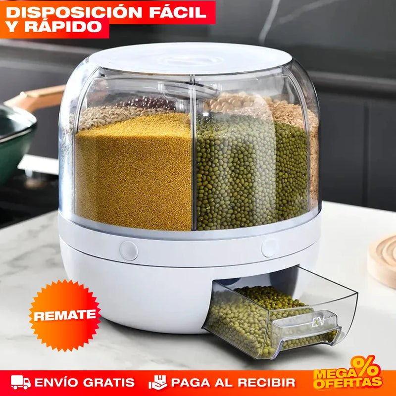 DISPENSADOR DE ALIMENTOS Y GRANOS GIRATORIO 360º