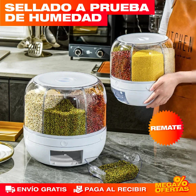 DISPENSADOR DE ALIMENTOS Y GRANOS GIRATORIO 360º